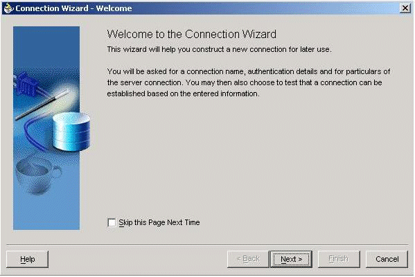 The Connection Wizard&rsquo;s welcome panel.