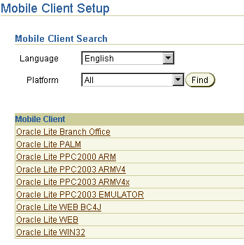 The Mobile Client setup page