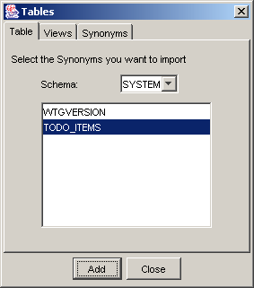 Use this dialog to select the to do items table.