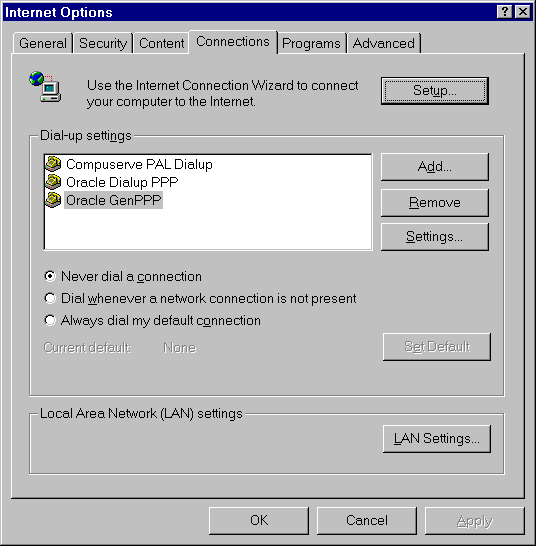 This image displays the Connection tab in Internet Explorer.