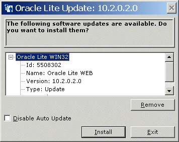 Oracle Lite Software Update GUI Oracle Lite Software Update GUI