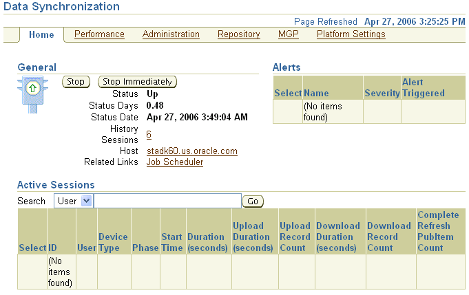 The Data Synchronization home page. The Data Synchronization home page.
