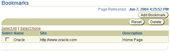 The Bookmarks page.