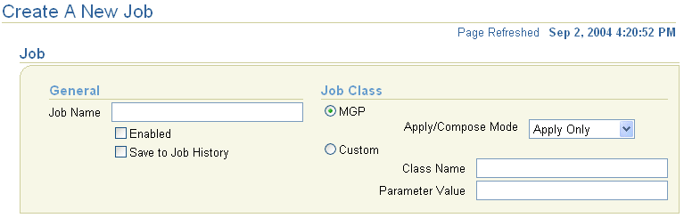Create a New Job page. Create a New Job page.