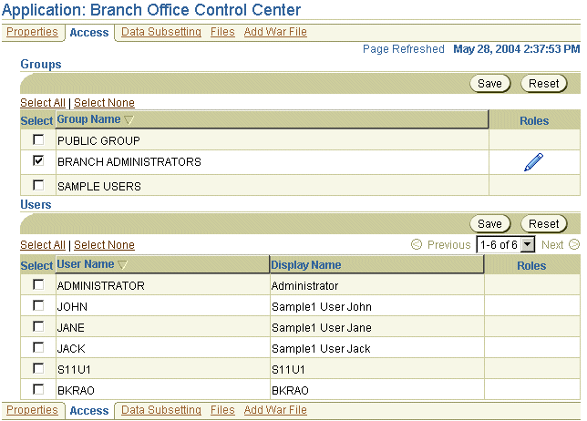 The Access page