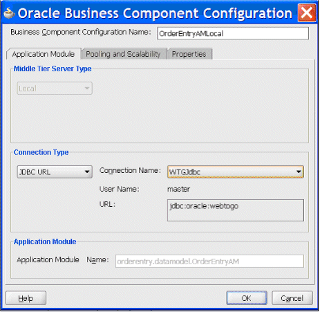 Business Component Configuration window Business Component Configuration window