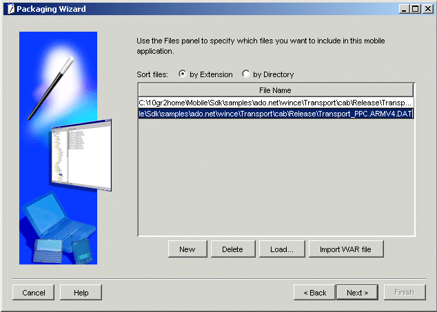 The Files panel