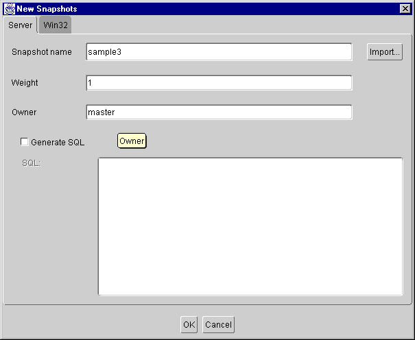 New snapshots dialog, server tab New snapshots dialog, server tab