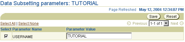The Data Subsetting parameters page The Data Subsetting parameters page