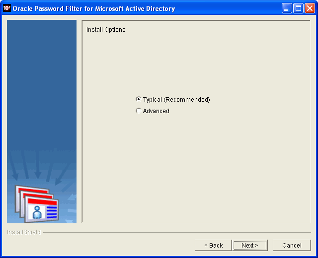 Oracle Password Filter for AD installer screen Oracle Password Filter for AD installer screen