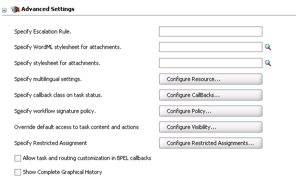 Human Task Editor &mdash; Advanced Settings Section