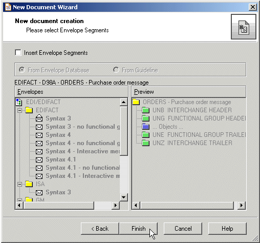 Insert Envelope Segments is not checked. Insert Envelope Segments is not checked.