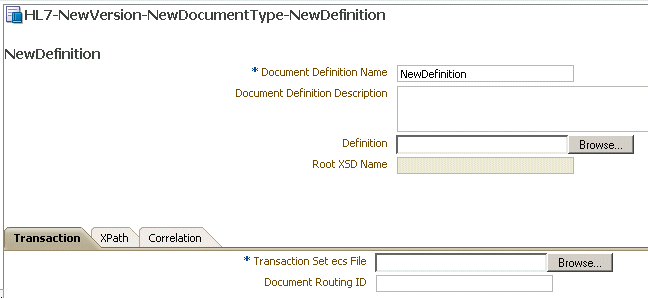 Document definition parameters for an HL7 document Document definition parameters for an HL7 document