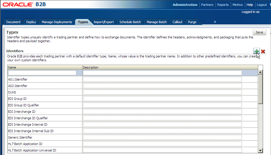 Identifier types available in Oracle B2B Identifier types available in Oracle B2B