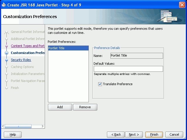 Shows Customization Preferences page. Shows Customization Preferences page.