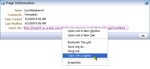 Copying a page&rsquo;s Direct URL