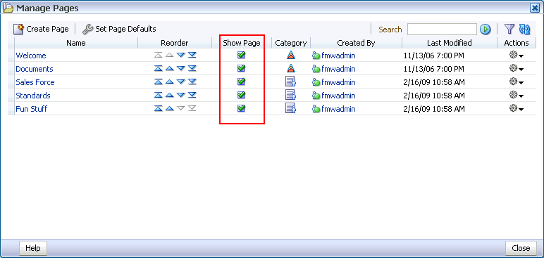 Show Page check boxes in the Manage Pages dialog box Show Page check boxes in the Manage Pages dialog box