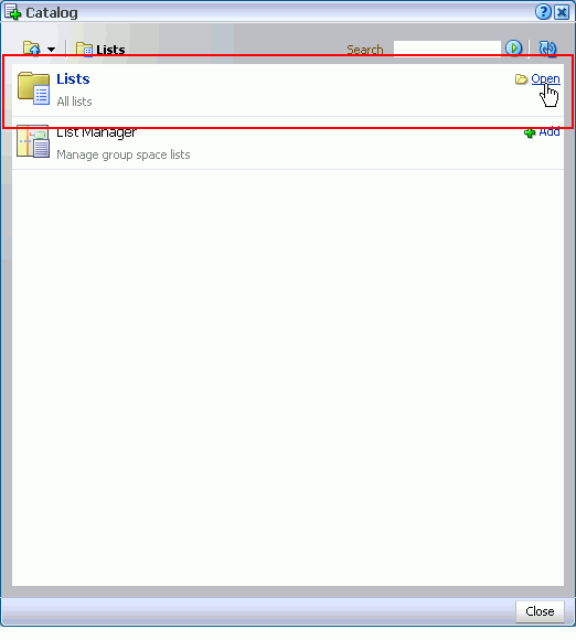 Lists under the Lists folder in the Catalog