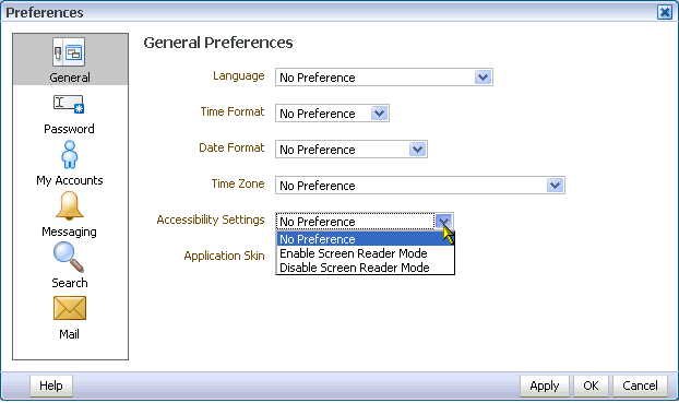 Accessibility Setting pick list Accessibility Setting pick list