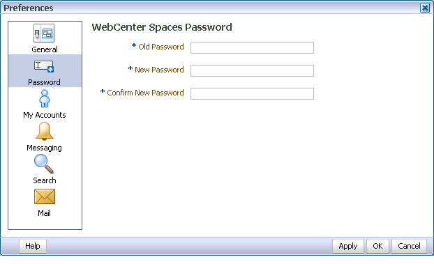 Preferences Password panel Preferences Password panel