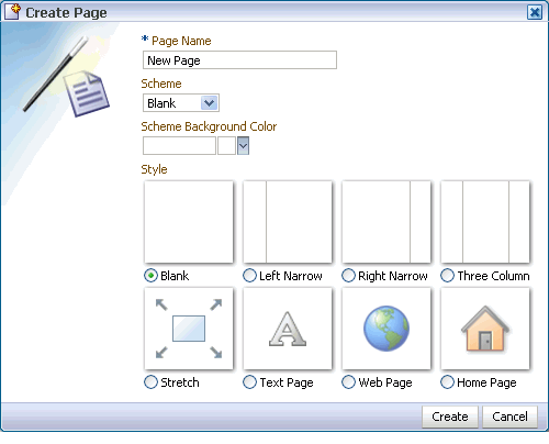 Create Page dialog box Create Page dialog box