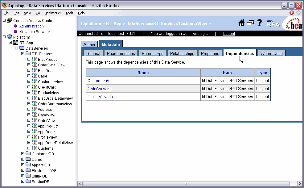 Logical Data Service Dependencies