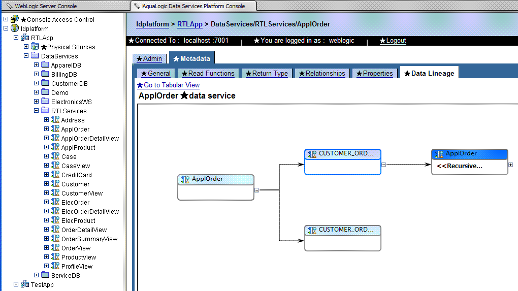 Illustrating Cyclic Dependency of Data Services in a Graphic View 