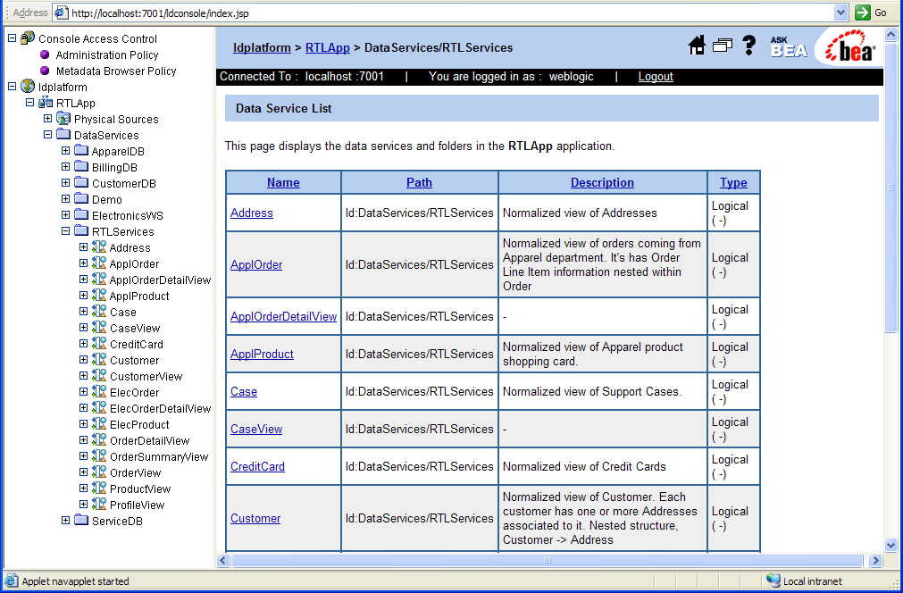 Data Services Available from the RTLApp