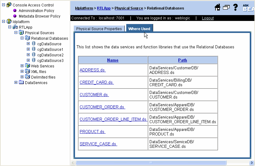 Physical Data Services Relational Dependencies 