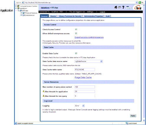 General Application Settings Page