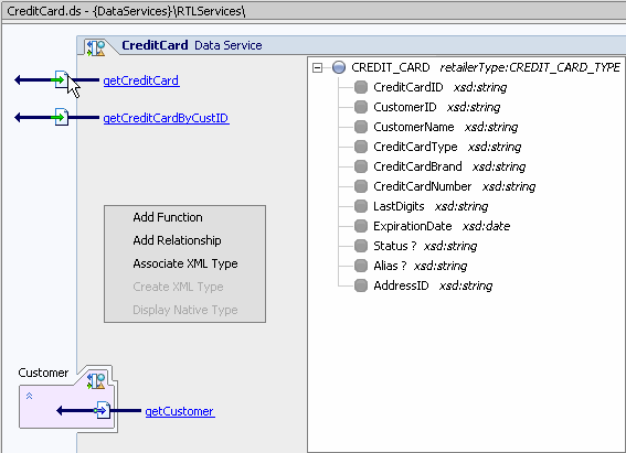 Adding a Relationship to a Data Service Using Right-click Menu Option
