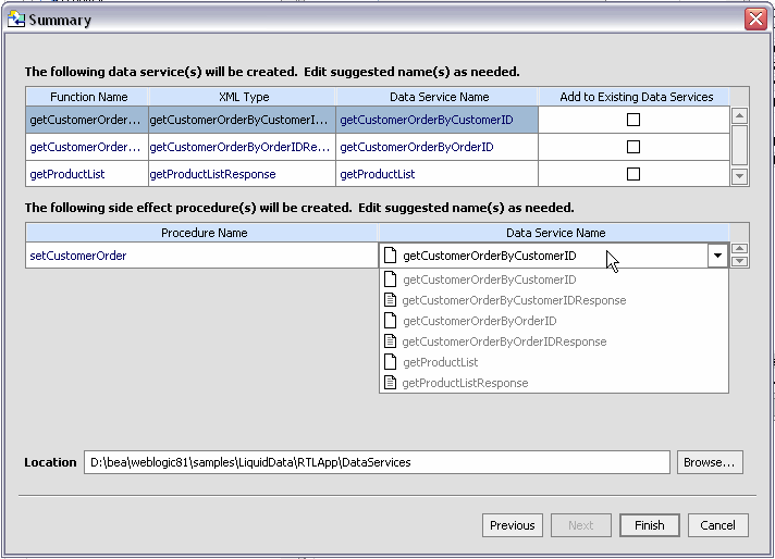 Web Services Imported Data Summary Screen