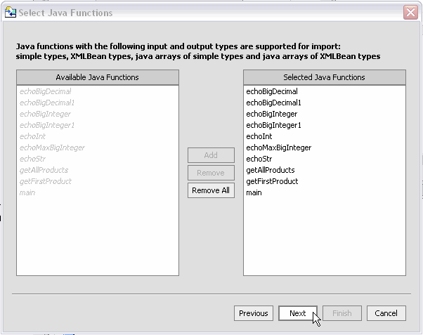 Selecting Java Functions to Become Either Data Services or XFL Functions