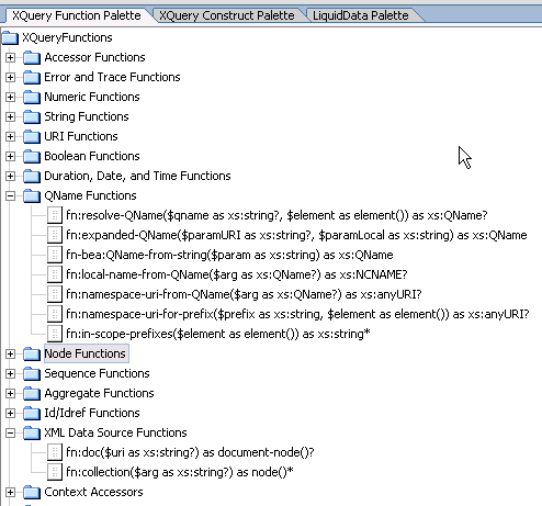 XQuery Function Palette