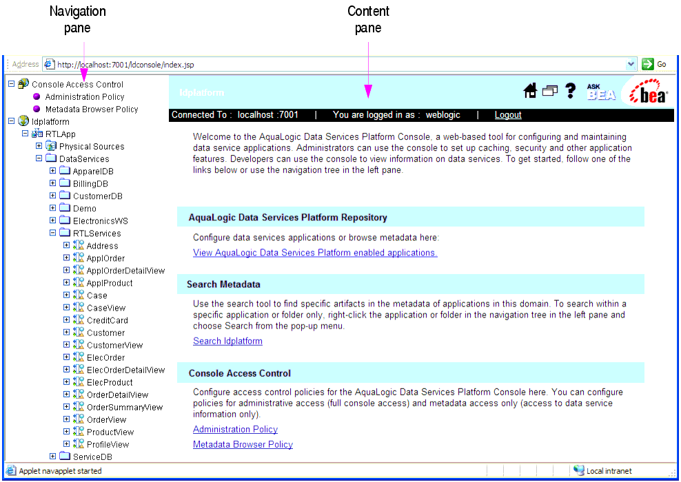 AquaLogic Data Services Platform Console