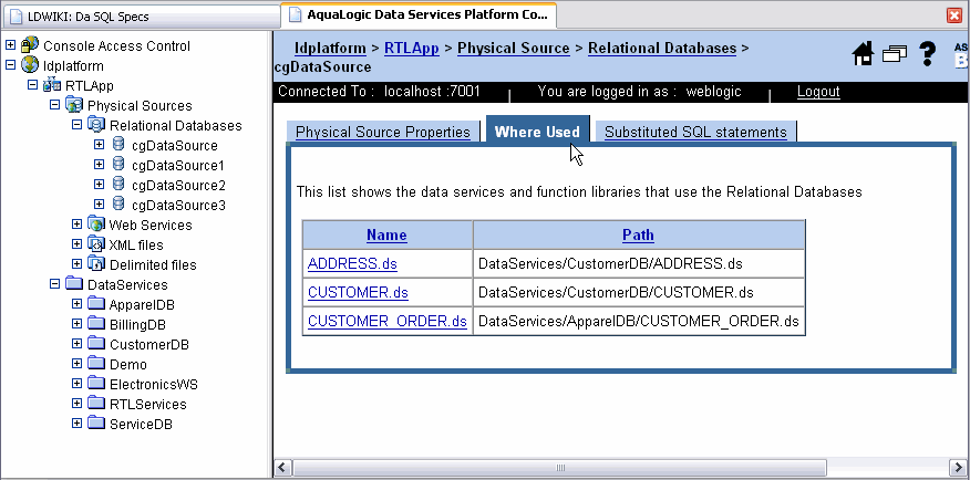 Physical Data Services Relational Dependencies