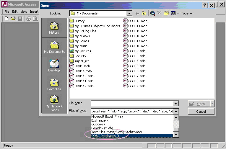 Selecting the ODBC Database in Access