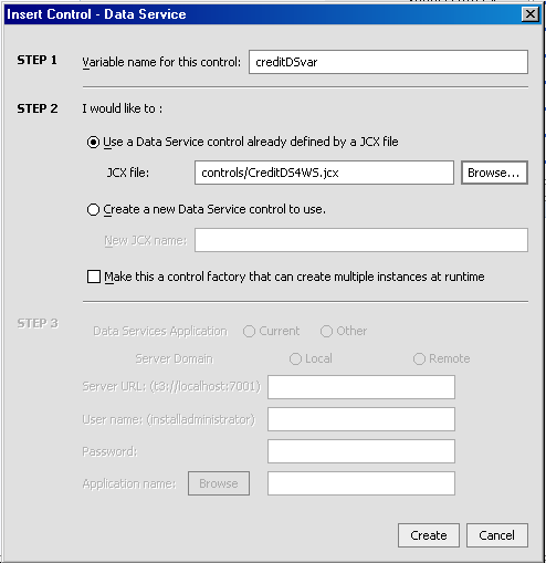 Insert Control - Data Services Wizard
