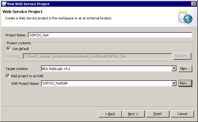 New Web Service Project Dialog Box