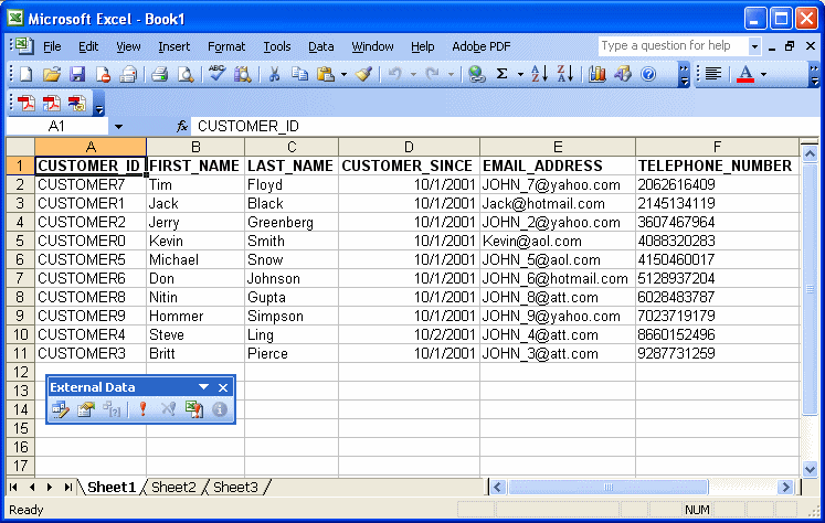 Query Results Displayed in MS Excel