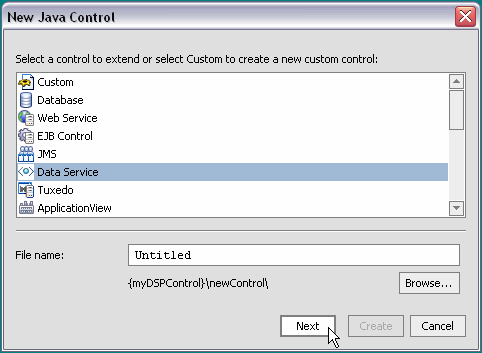 New Java Control Dialog