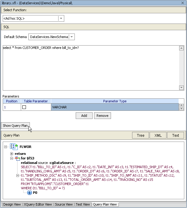 Ad Hoc SQL Query, Parameter, and Resulting Query Plan