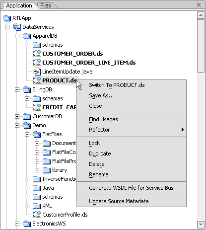 Data Service Right-click Menu Options