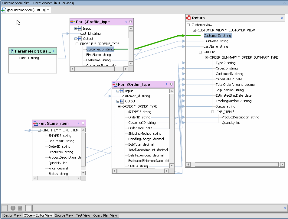 Sample Parameterized Function in the XQuery Editor