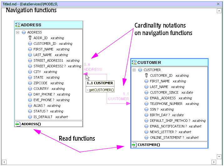Model of Two Relational Data Services, ADDRESS and CUSTOMER