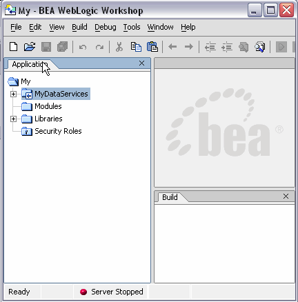 Application View of a New AquaLogic Data Services Platform Application