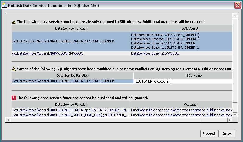 Publish Data Services for SQL Use Alert Dialog