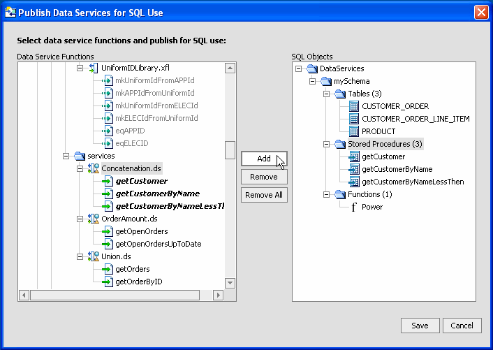 Data Services Selected for SQL Use