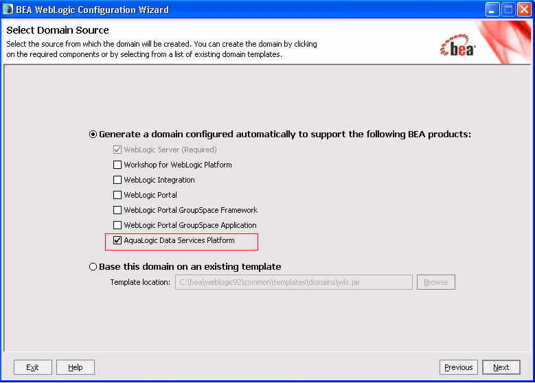 Selecting ALDSP as the Domain Source