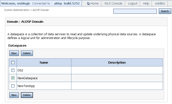 Selecting the Dataspace to Delete